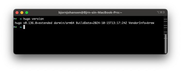 Screenshot of shell when running 'hugo version'